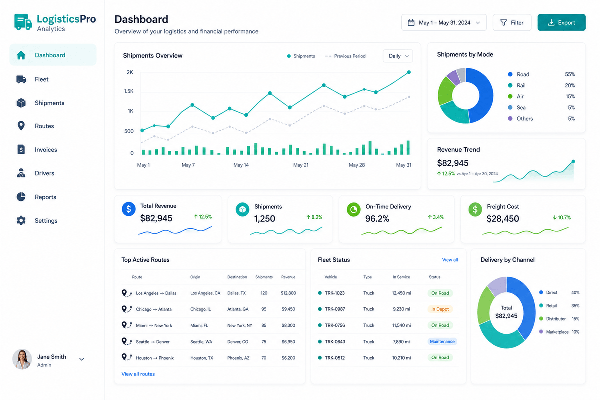 Logistics finance dashboard and reporting preview